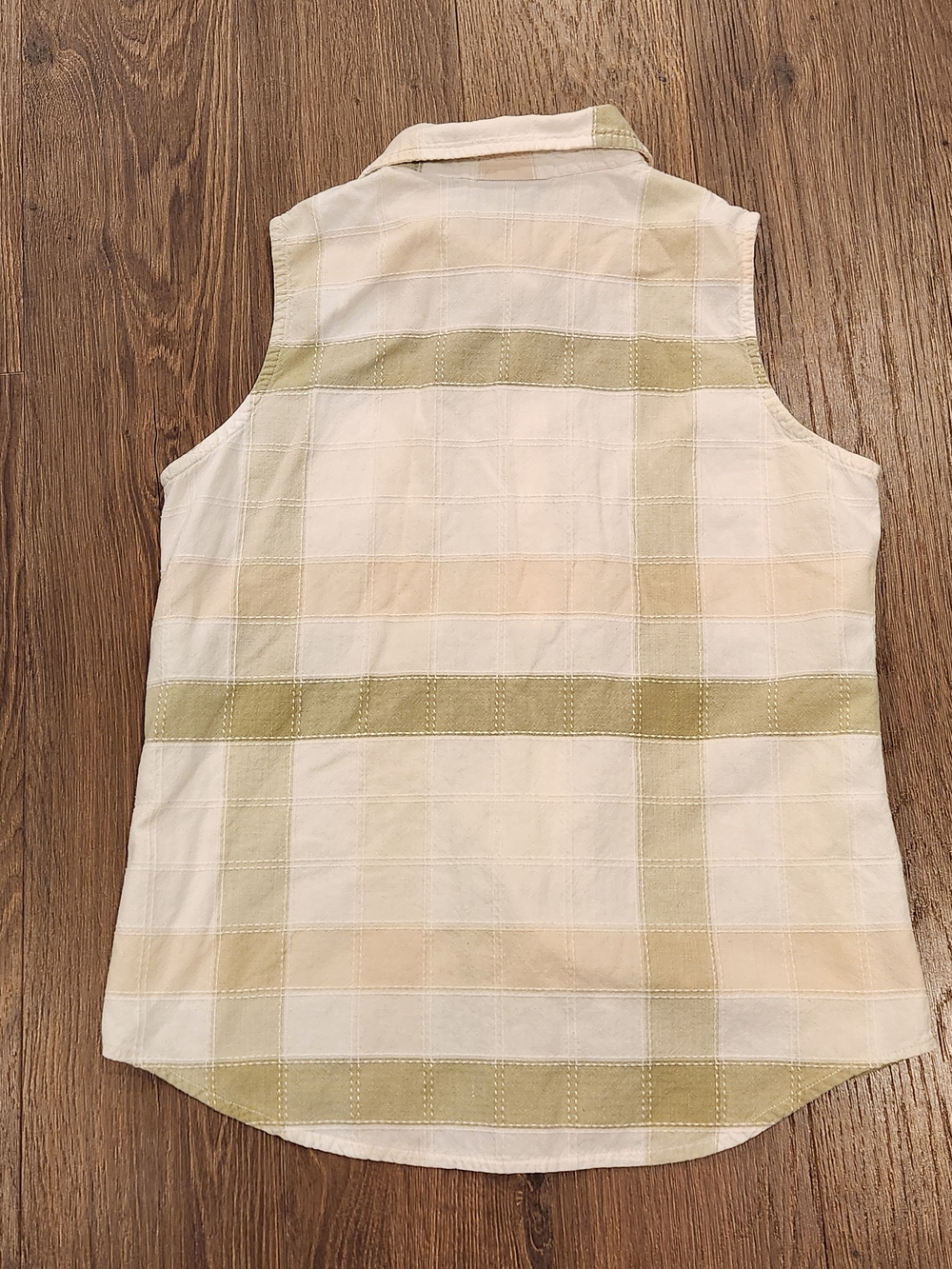 Vintage Blassport 100% Cotton Sleeveless Shirt - Sage & Cream Plaid Medium - Picture 2 of 5